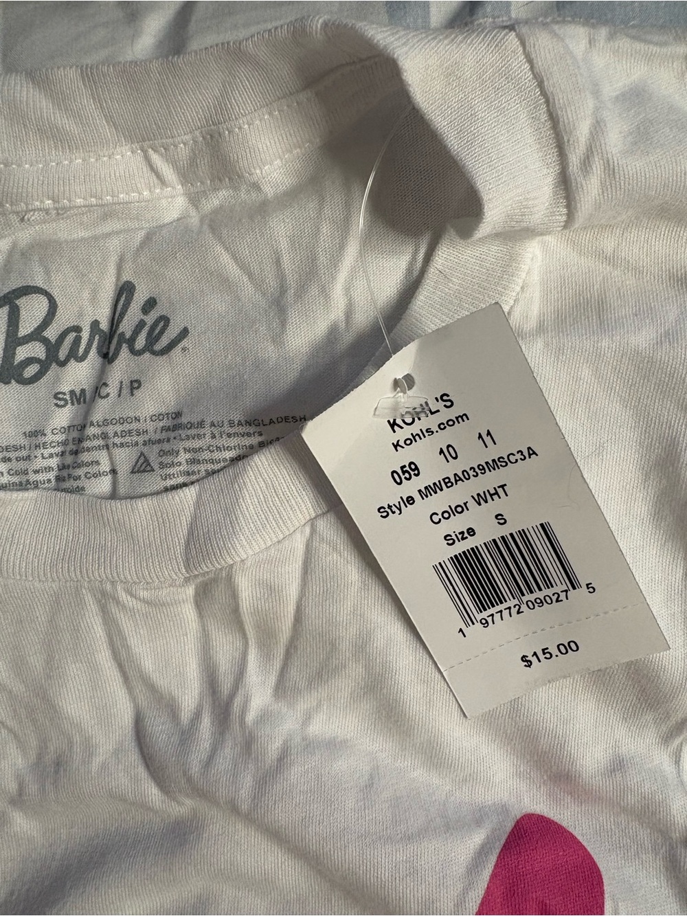Barbie White Tee with Pink Graphic Detail New With Tags